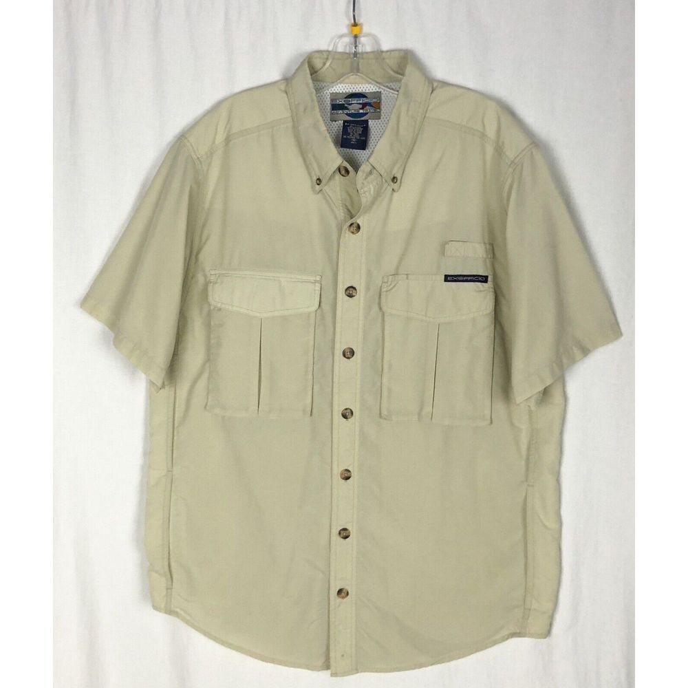 ExOfficio Size M Beige Shirt Button‎ Up Vented Fishing Short Sleeve Adventure